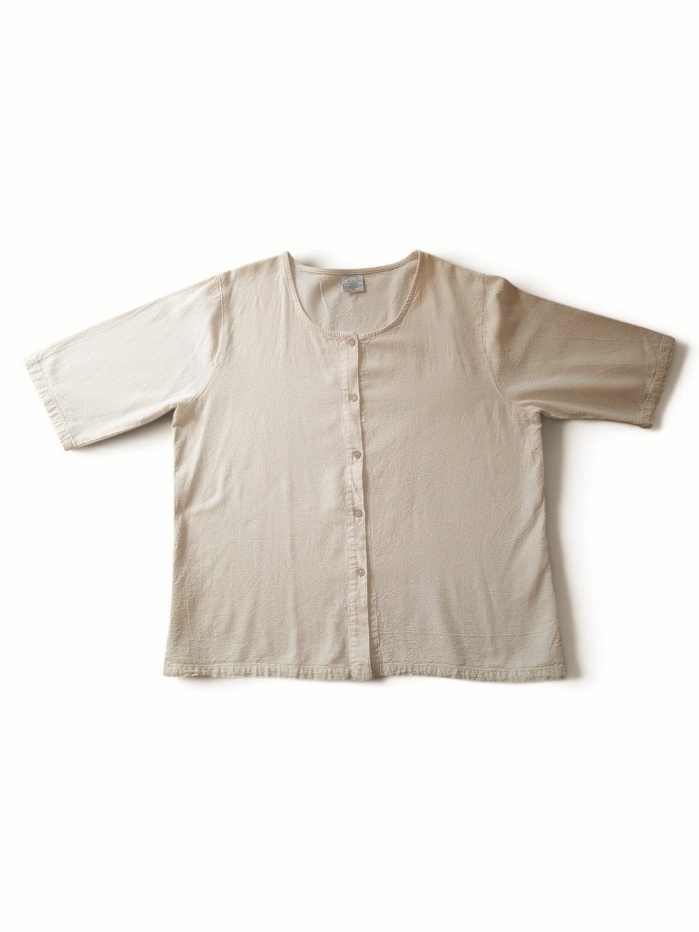 Drawstrings of Malibu Womens XL Cream Textured Cotton Button Front Top USA Made